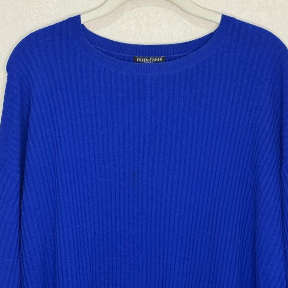 Eileen Fisher Sweater Womens 1X Blue Ribbed Knit Wool Long Sleeve Pullover - Picture 3 of 6